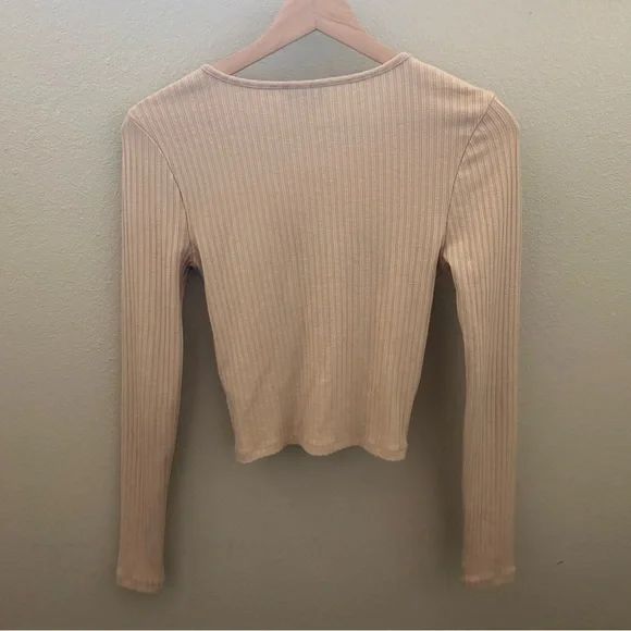 Topshop ribbed O-ring long sleeve crop top Size 6 - Picture 4 of 8